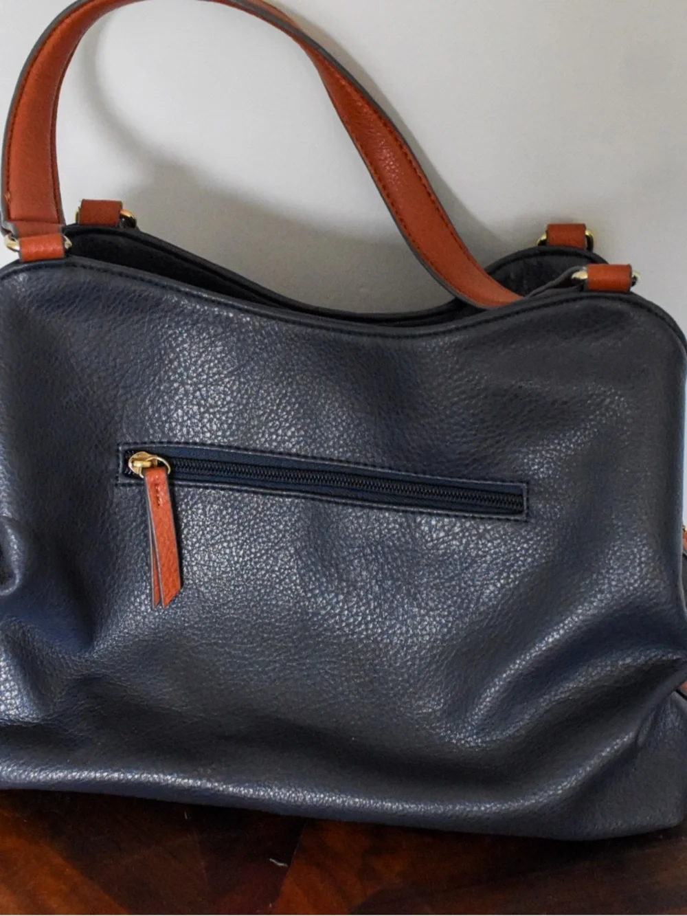 Jones New York Satchel in Cognac and Blue Top Handle w/Strap and Belted Detail - Picture 5 of 8